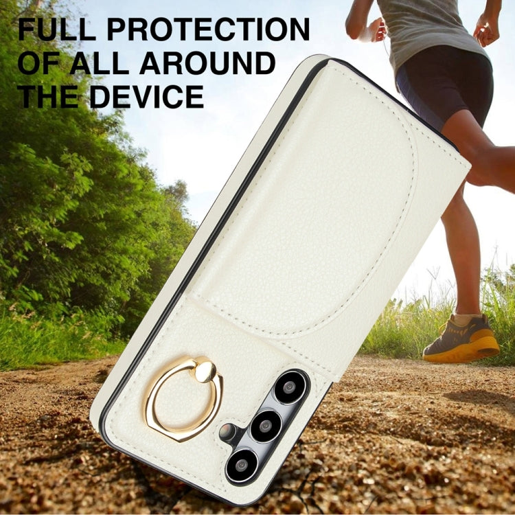 For Samsung Galaxy S25+ 5G Ring Holder Card Bag Skin Feel Phone Case(White) - Galaxy S25+ 5G Cases by PMC Jewellery | Online Shopping South Africa | PMC Jewellery | Buy Now Pay Later Mobicred