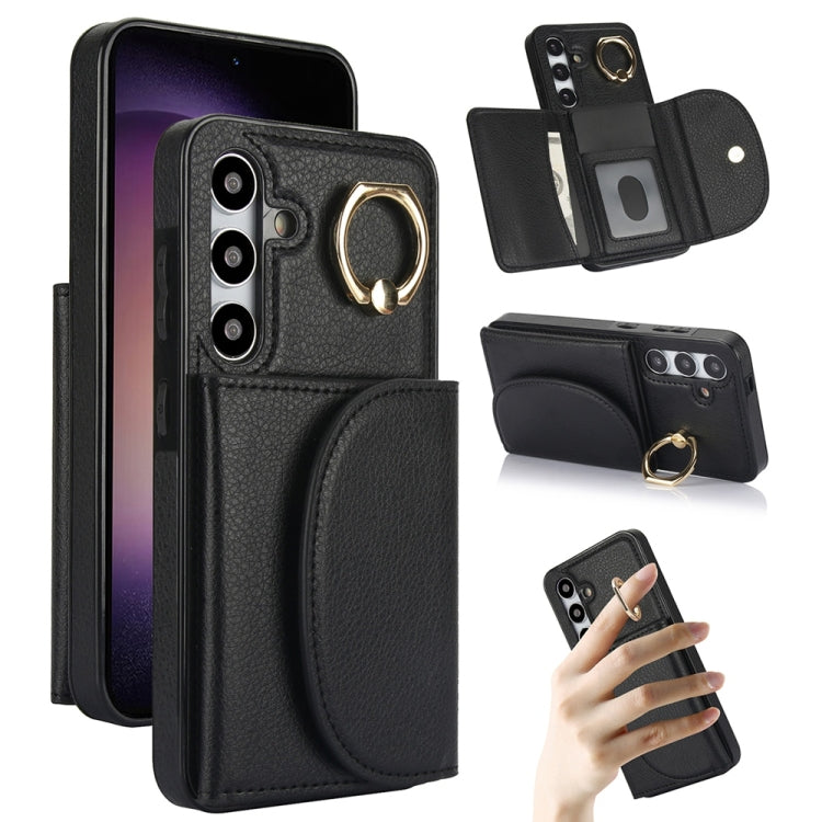 For Samsung Galaxy S25+ 5G Ring Holder Card Bag Skin Feel Phone Case(Black) - free shipping - PMC Jewellery - Order now!