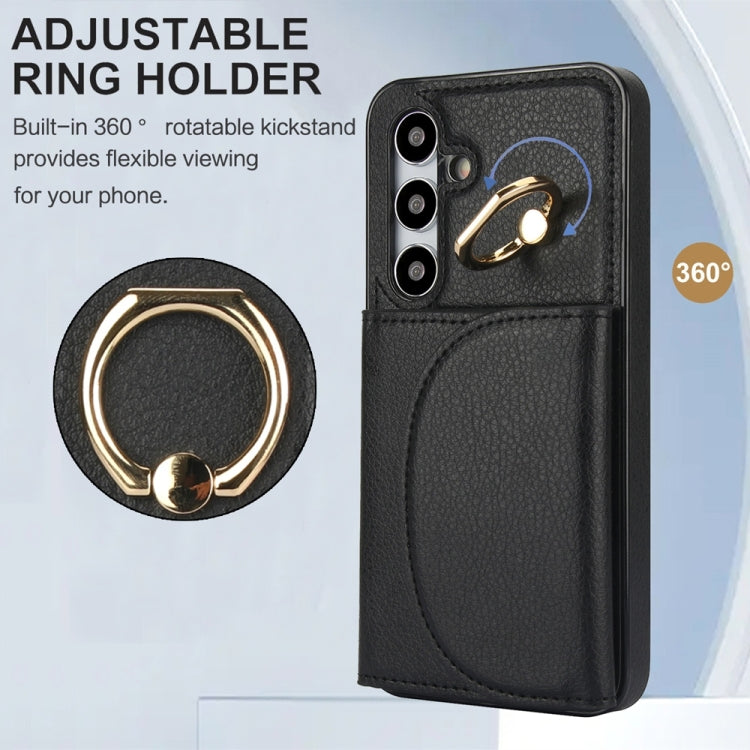 For Samsung Galaxy S25+ 5G Ring Holder Card Bag Skin Feel Phone Case(Black) - free shipping - PMC Jewellery - Order now!