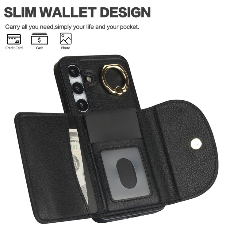 For Samsung Galaxy S25+ 5G Ring Holder Card Bag Skin Feel Phone Case(Black) - free shipping - PMC Jewellery - Order now!