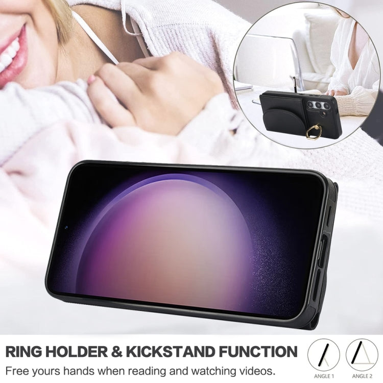 For Samsung Galaxy S25+ 5G Ring Holder Card Bag Skin Feel Phone Case(Black) - free shipping - PMC Jewellery - Order now!