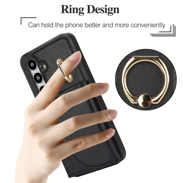 For Samsung Galaxy S25+ 5G Ring Holder Card Bag Skin Feel Phone Case(Black) - free shipping - PMC Jewellery - Order now!