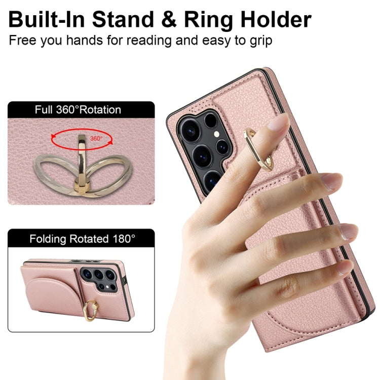 For Samsung Galaxy S25 Ultra 5G Ring Holder Card Bag Skin Feel Phone Case(Rose Gold) - Galaxy S25 Ultra 5G Cases by PMC Jewellery | Online Shopping South Africa | PMC Jewellery | Buy Now Pay Later Mobicred
