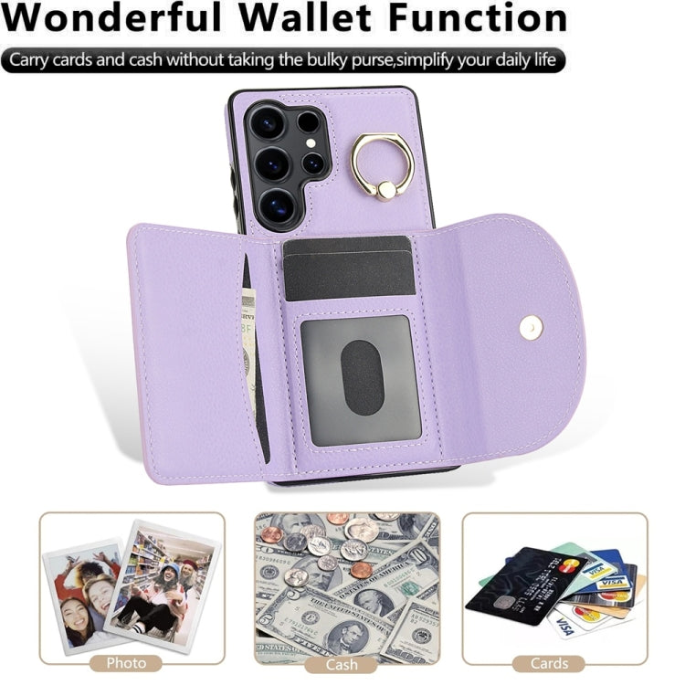 For Samsung Galaxy S25 Ultra 5G Ring Holder Card Bag Skin Feel Phone Case(Purple) - Galaxy S25 Ultra 5G Cases by PMC Jewellery | Online Shopping South Africa | PMC Jewellery | Buy Now Pay Later Mobicred