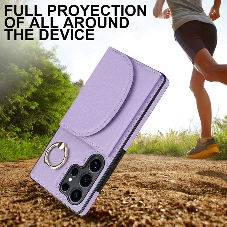 For Samsung Galaxy S25 Ultra 5G Ring Holder Card Bag Skin Feel Phone Case(Purple) - Galaxy S25 Ultra 5G Cases by PMC Jewellery | Online Shopping South Africa | PMC Jewellery | Buy Now Pay Later Mobicred
