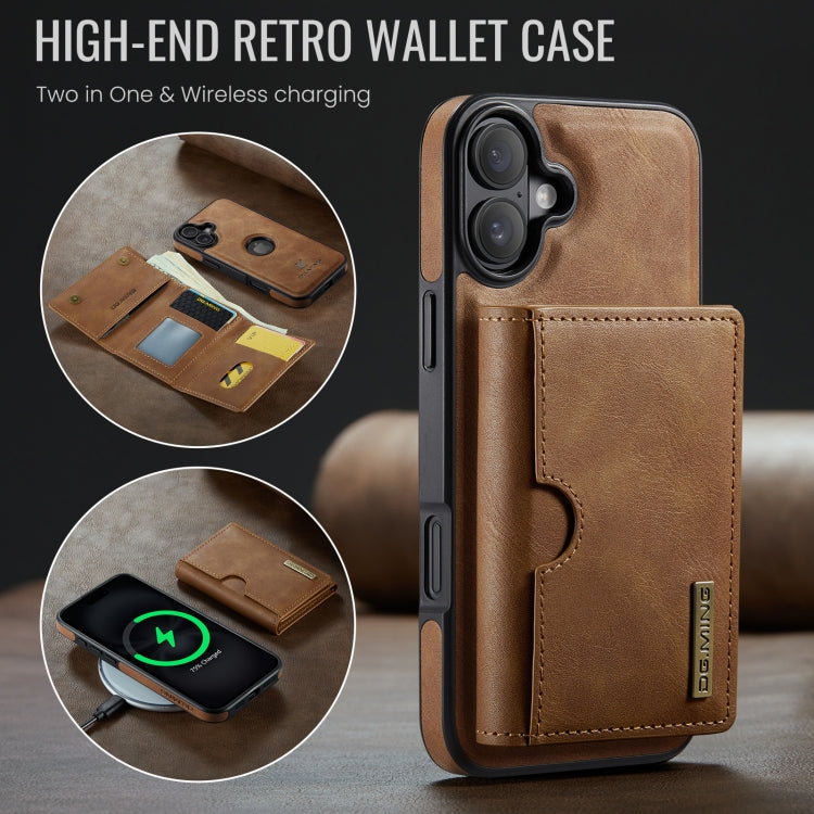 For iPhone 16 DG.MING M6 Series RFID Tri-fold Card Bag Removable Leather Phone Case(Brown) - free shipping - PMC Jewellery - Order now!