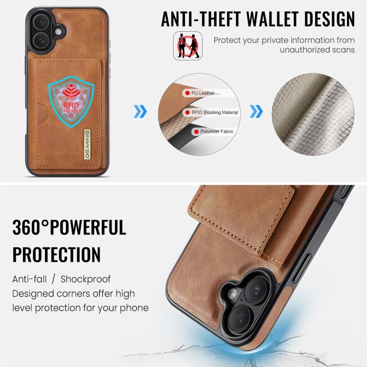 For iPhone 16 DG.MING M6 Series RFID Tri-fold Card Bag Removable Leather Phone Case(Brown) - free shipping - PMC Jewellery - Order now!