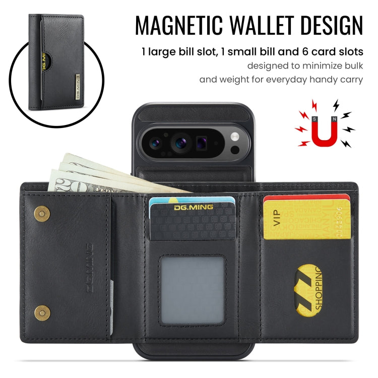 For Google Pixel 9 Pro XL DG.MING M6 Series RFID Tri-fold Card Bag Removable Leather Phone Case(Black) - Google Cases by DG.MING | Online Shopping South Africa | PMC TechLife | Buy Now Pay Later Mobicred