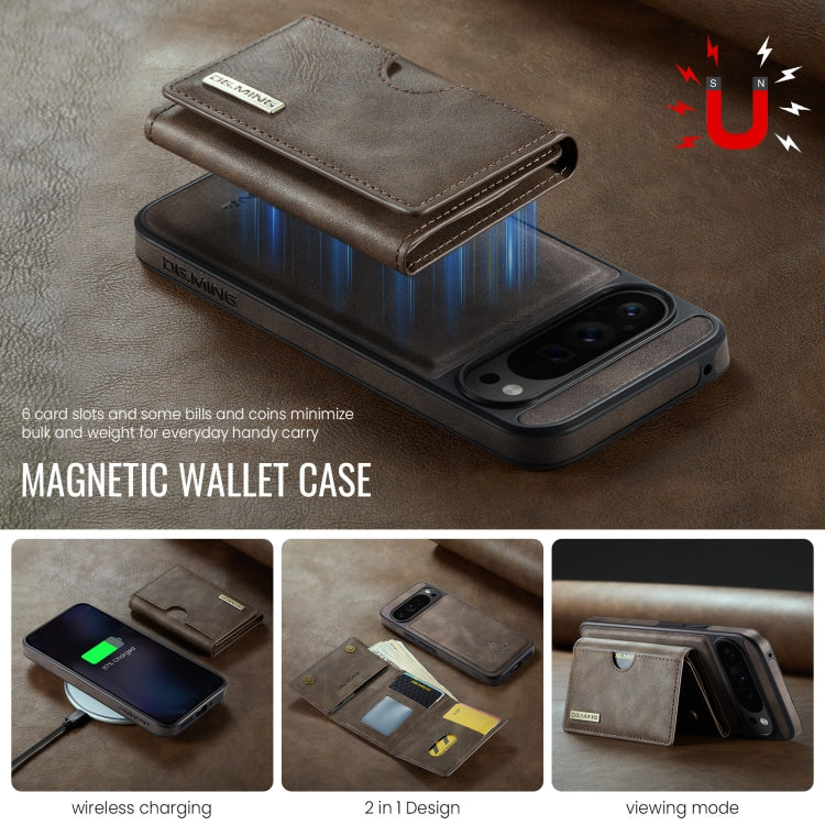 For Google Pixel 9 Pro XL DG.MING M6 Series RFID Tri-fold Card Bag Removable Leather Phone Case(Coffee) - Google Cases by DG.MING | Online Shopping South Africa | PMC TechLife | Buy Now Pay Later Mobicred