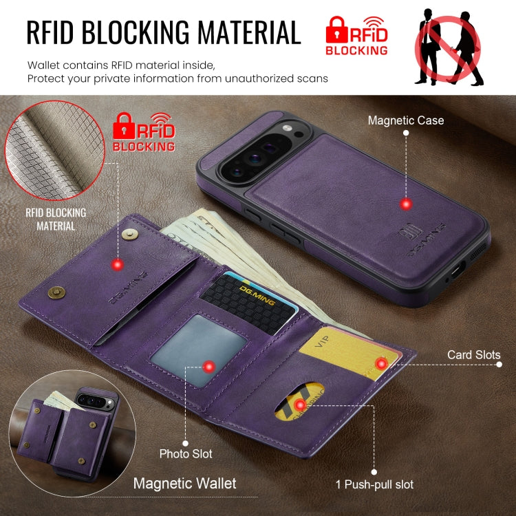 For Google Pixel 9 Pro XL DG.MING M6 Series RFID Tri-fold Card Bag Removable Leather Phone Case(Purple) - Google Cases by DG.MING | Online Shopping South Africa | PMC TechLife | Buy Now Pay Later Mobicred