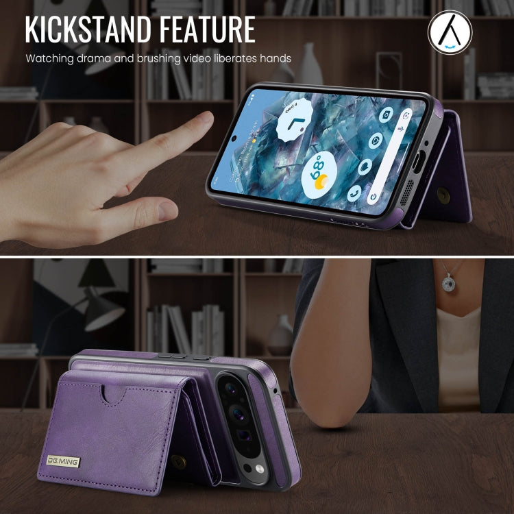 For Google Pixel 9 Pro XL DG.MING M6 Series RFID Tri-fold Card Bag Removable Leather Phone Case(Purple) - Google Cases by DG.MING | Online Shopping South Africa | PMC TechLife | Buy Now Pay Later Mobicred