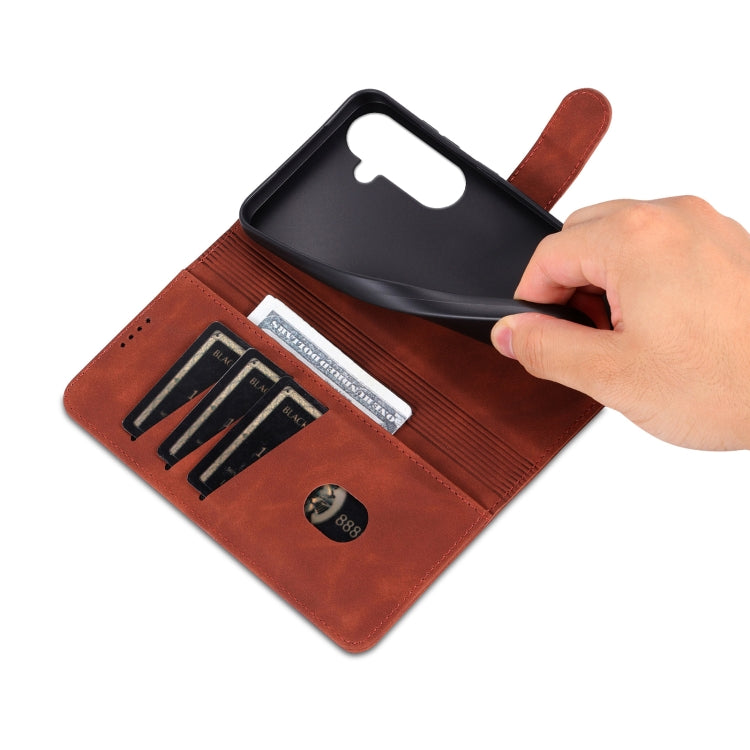 For Samsung Galaxy S25+ 5G AZNS Skin Feel Calf Texture Flip Leather Phone Case(Brown) - free shipping - PMC Jewellery - Order now!