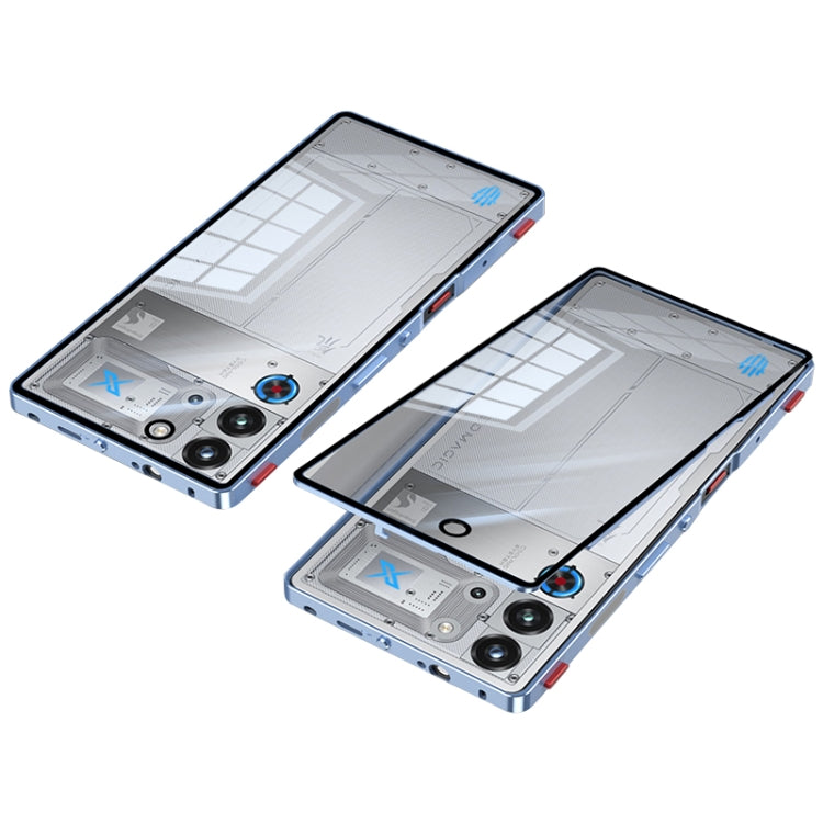 For ZTE nubia Red Magic 10 Pro / 10 Pro+ Snap Buckle Metal Frame Glass Back Panel Phone Case(Sierra Blue) - ZTE Cases by PMC TechLife | Online Shopping South Africa | PMC TechLife | Buy Now Pay Later Mobicred