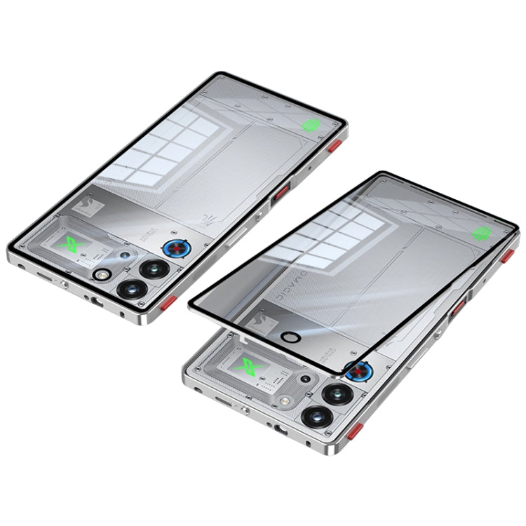 For ZTE nubia Red Magic 10 Pro / 10 Pro+ Snap Buckle Metal Frame Glass Back Panel Phone Case(Silver) - ZTE Cases by PMC TechLife | Online Shopping South Africa | PMC TechLife | Buy Now Pay Later Mobicred
