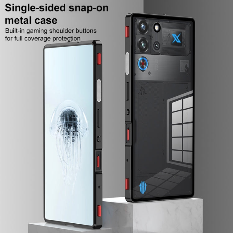 For ZTE nubia Red Magic 10 Pro / 10 Pro+ Snap Buckle Metal Frame Glass Back Panel Phone Case(Black) - ZTE Cases by PMC TechLife | Online Shopping South Africa | PMC TechLife | Buy Now Pay Later Mobicred