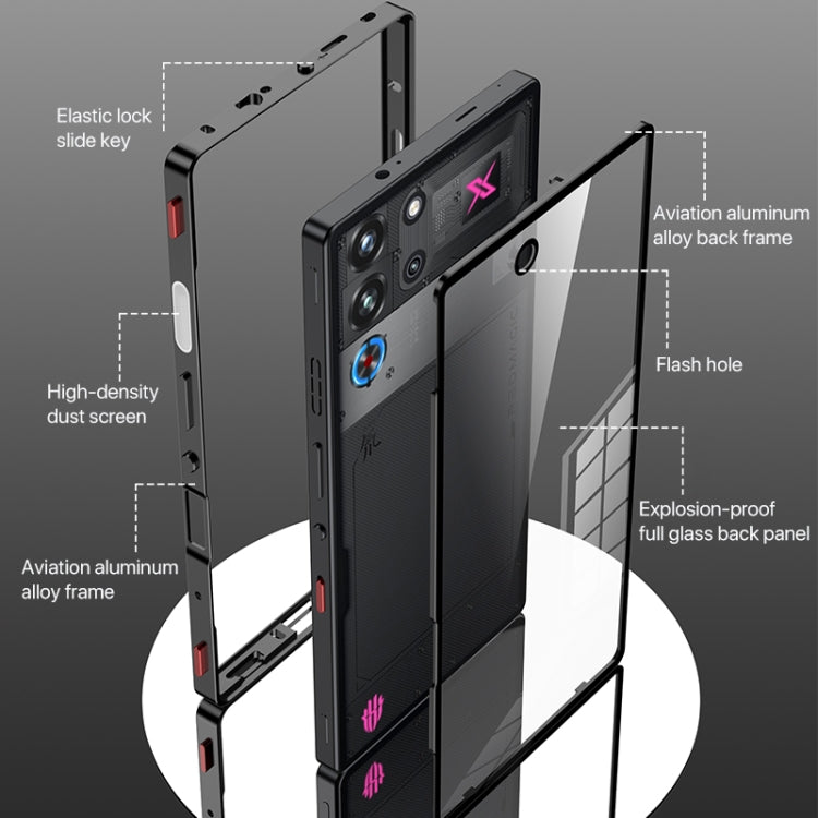 For ZTE nubia Red Magic 10 Pro / 10 Pro+ Snap Buckle Metal Frame Glass Back Panel Phone Case(Black) - ZTE Cases by PMC TechLife | Online Shopping South Africa | PMC TechLife | Buy Now Pay Later Mobicred