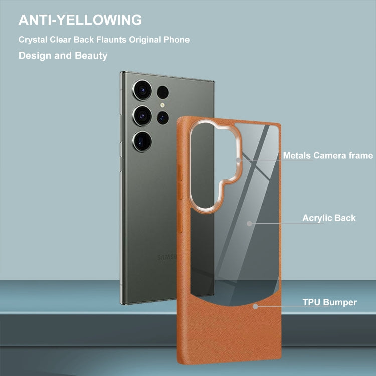 For Samsung Galaxy S25+ 5G Litchi Texture TPU Hybrid Acrylic Phone Case(Brown) - Galaxy S25+ 5G Cases by PMC Jewellery | Online Shopping South Africa | PMC Jewellery | Buy Now Pay Later Mobicred