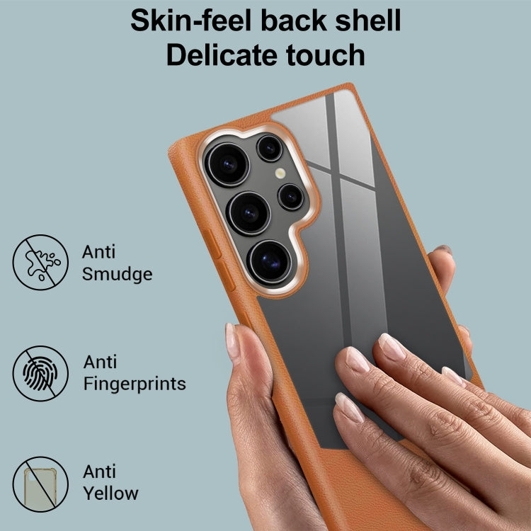 For Samsung Galaxy S25 5G Litchi Texture TPU Hybrid Acrylic Phone Case(Grey) - Galaxy S25 5G Cases by PMC Jewellery | Online Shopping South Africa | PMC Jewellery | Buy Now Pay Later Mobicred