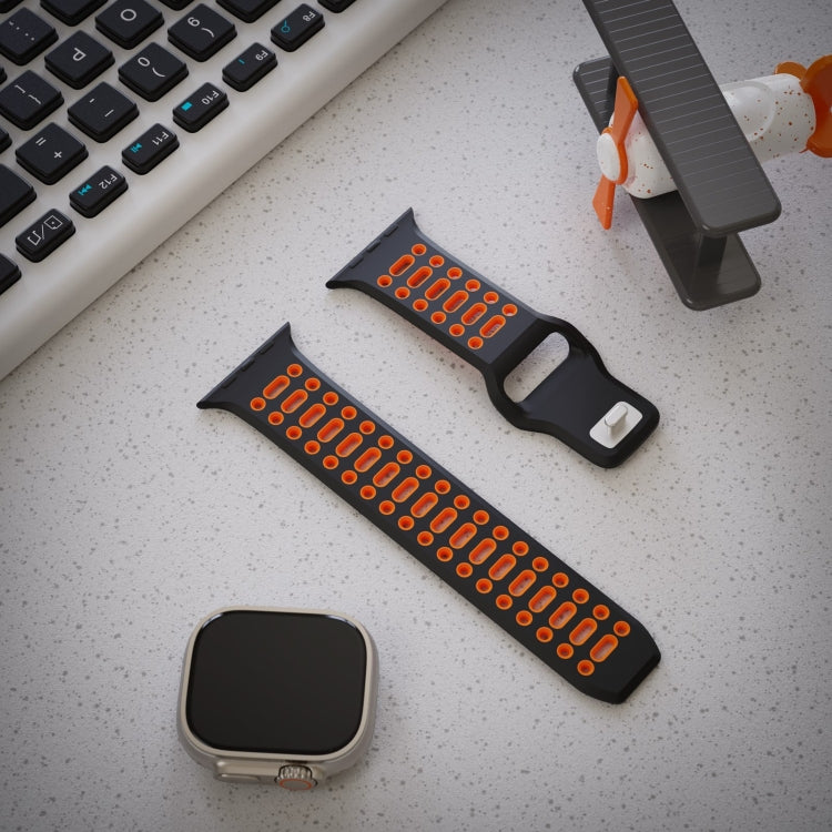 For Apple Watch 46mm / 49mm / 45mm / 44mm Single Nail Dual-Color Multi-hole Silicone Watch Band(Black Orange) - Watch Bands by PMc TechLife | Online Shopping South Africa | PMc TechLife | Buy Now Pay Later Mobicred