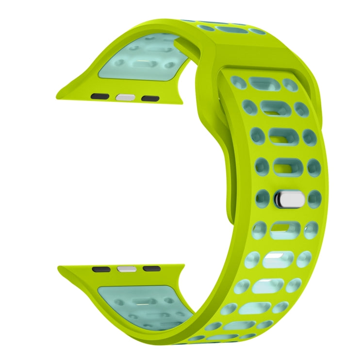 For Apple Watch 46mm / 49mm / 45mm / 44mm Single Nail Dual-Color Multi-hole Silicone Watch Band(Bright Green Luminous Green) - free shipping - PMc TechLife - Order now!