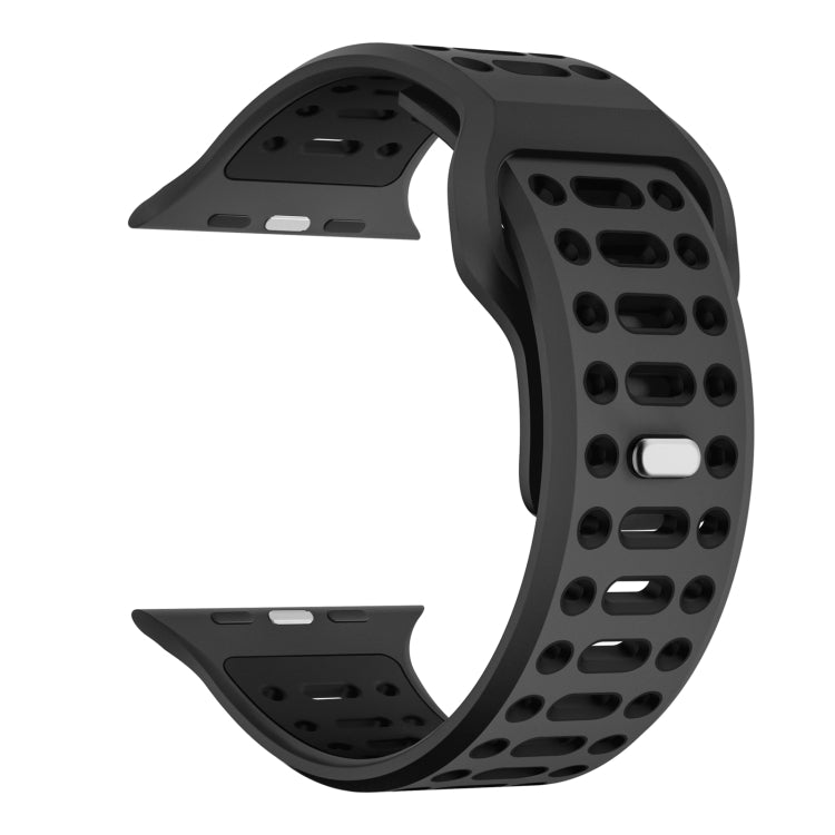For Apple Watch 46mm / 49mm / 45mm / 44mm Single Nail Dual-Color Multi-hole Silicone Watch Band(Coal Grey Black) - free shipping - PMc TechLife - Order now!