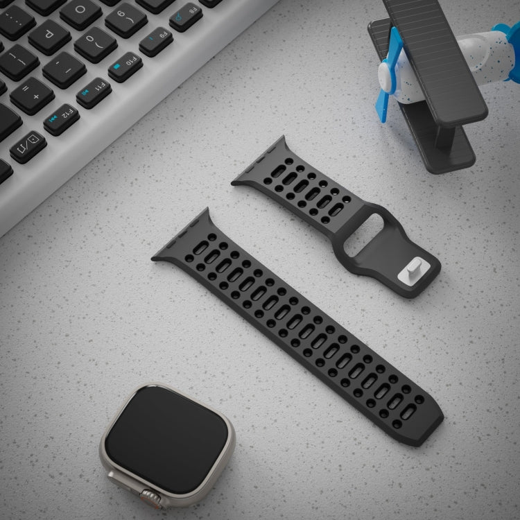 For Apple Watch 46mm / 49mm / 45mm / 44mm Single Nail Dual-Color Multi-hole Silicone Watch Band(Coal Grey Black) - free shipping - PMc TechLife - Order now!