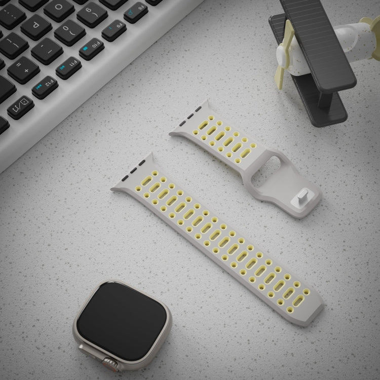 For Apple Watch 46mm / 49mm / 45mm / 44mm Single Nail Dual-Color Multi-hole Silicone Watch Band(Warm Gray Yellow) - free shipping - PMc TechLife - Order now!