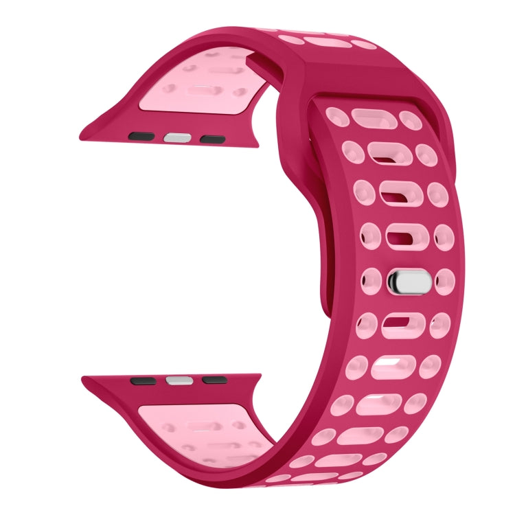 For Apple Watch 46mm / 49mm / 45mm / 44mm Single Nail Dual-Color Multi-hole Silicone Watch Band(Magenta Light Pink) - free shipping - PMc TechLife - Order now!
