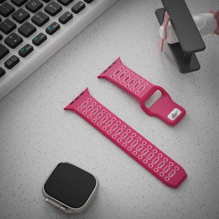 For Apple Watch 46mm / 49mm / 45mm / 44mm Single Nail Dual-Color Multi-hole Silicone Watch Band(Magenta Light Pink) - free shipping - PMc TechLife - Order now!