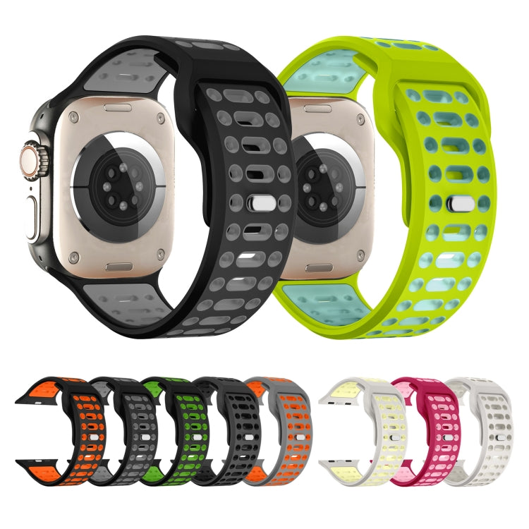 For Apple Watch 46mm / 49mm / 45mm / 44mm Single Nail Dual-Color Multi-hole Silicone Watch Band(Coal Grey Black) - free shipping - PMc TechLife - Order now!