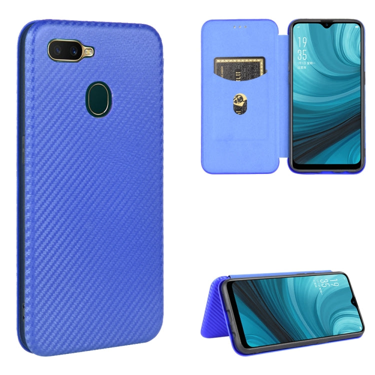 For OPPO A7(AX7) / A5s / AX5s / A12 Carbon Fiber Texture Horizontal Flip TPU + PC + PU Leather Case with Card Slot(Blue) - OPPO Cases by PMC TechLife | Online Shopping South Africa | PMC TechLife
