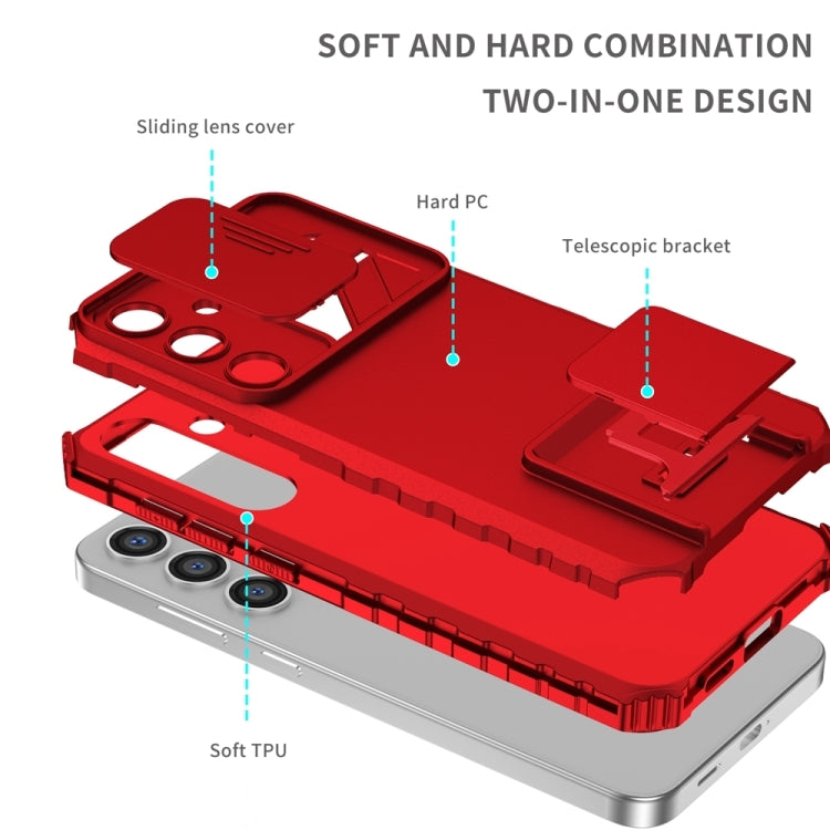 For Samsung Galaxy S25 5G Stereoscopic Holder Sliding Camshield Phone Case(Red) - Galaxy S25 5G Cases by PMC Jewellery | Online Shopping South Africa | PMC Jewellery | Buy Now Pay Later Mobicred