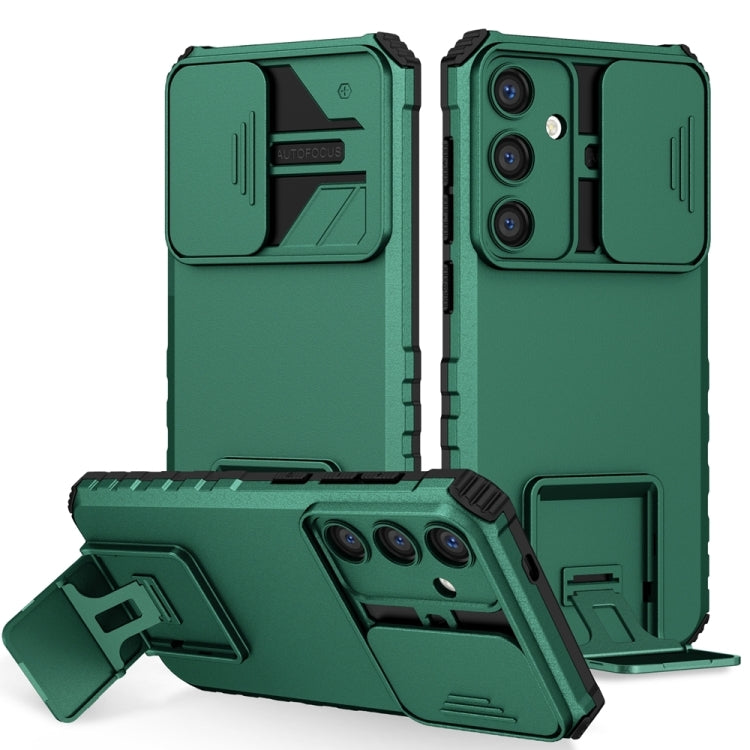 For Samsung Galaxy S25 5G Stereoscopic Holder Sliding Camshield Phone Case(Green) - Galaxy S25 5G Cases by PMC Jewellery | Online Shopping South Africa | PMC Jewellery | Buy Now Pay Later Mobicred