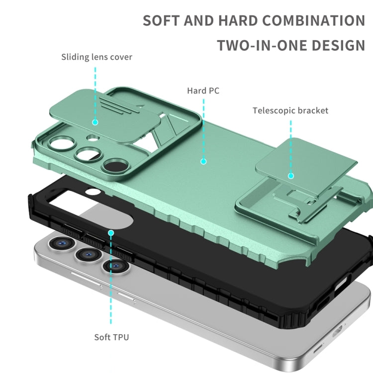 For Samsung Galaxy S25 5G Stereoscopic Holder Sliding Camshield Phone Case(Light Green) - Galaxy S25 5G Cases by PMC Jewellery | Online Shopping South Africa | PMC Jewellery | Buy Now Pay Later Mobicred