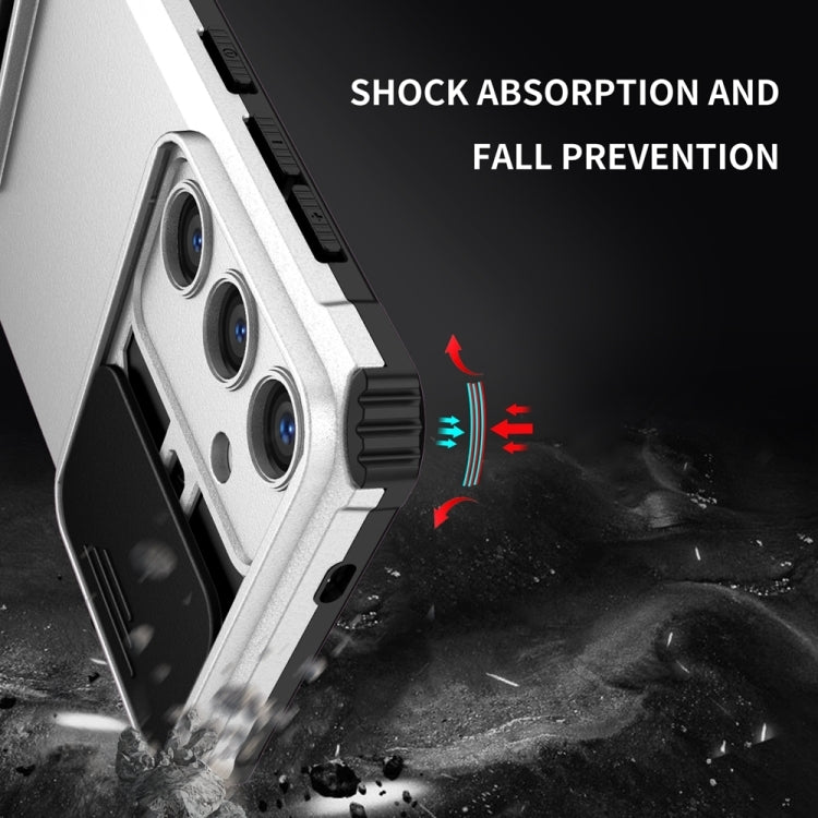 For Samsung Galaxy S25+ 5G Stereoscopic Holder Sliding Camshield Phone Case(White) - Galaxy S25+ 5G Cases by PMC Jewellery | Online Shopping South Africa | PMC Jewellery | Buy Now Pay Later Mobicred