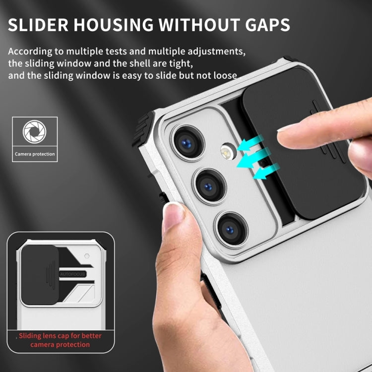 For Samsung Galaxy S25+ 5G Stereoscopic Holder Sliding Camshield Phone Case(White) - Galaxy S25+ 5G Cases by PMC Jewellery | Online Shopping South Africa | PMC Jewellery | Buy Now Pay Later Mobicred