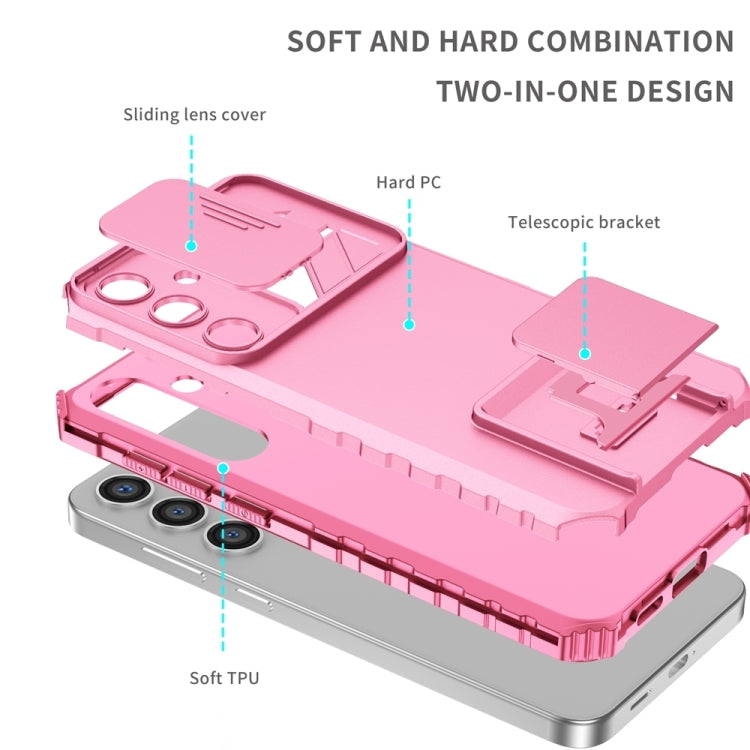 For Samsung Galaxy S25+ 5G Stereoscopic Holder Sliding Camshield Phone Case(Pink) - Galaxy S25+ 5G Cases by PMC Jewellery | Online Shopping South Africa | PMC Jewellery | Buy Now Pay Later Mobicred