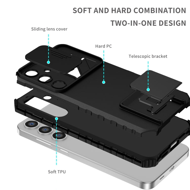 For Samsung Galaxy S25+ 5G Stereoscopic Holder Sliding Camshield Phone Case(Black) - Galaxy S25+ 5G Cases by PMC Jewellery | Online Shopping South Africa | PMC Jewellery | Buy Now Pay Later Mobicred