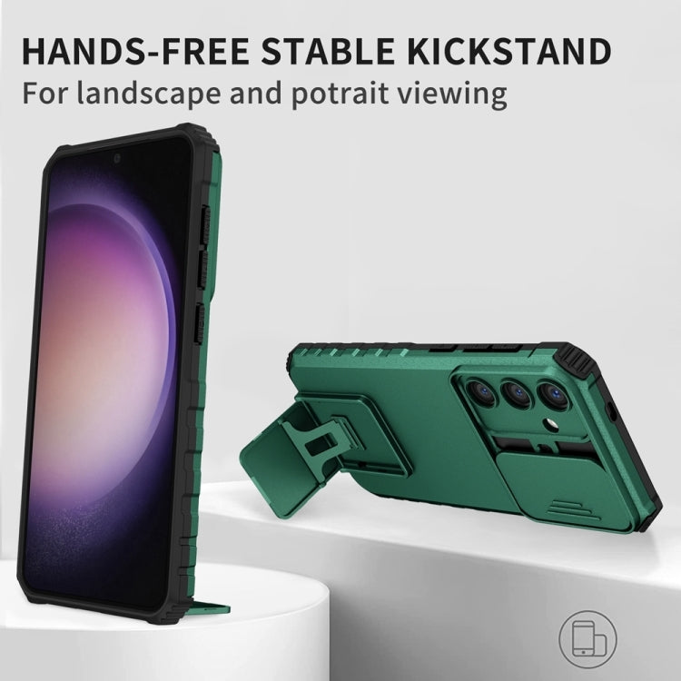 For Samsung Galaxy S25+ 5G Stereoscopic Holder Sliding Camshield Phone Case(Green) - Galaxy S25+ 5G Cases by PMC Jewellery | Online Shopping South Africa | PMC Jewellery | Buy Now Pay Later Mobicred