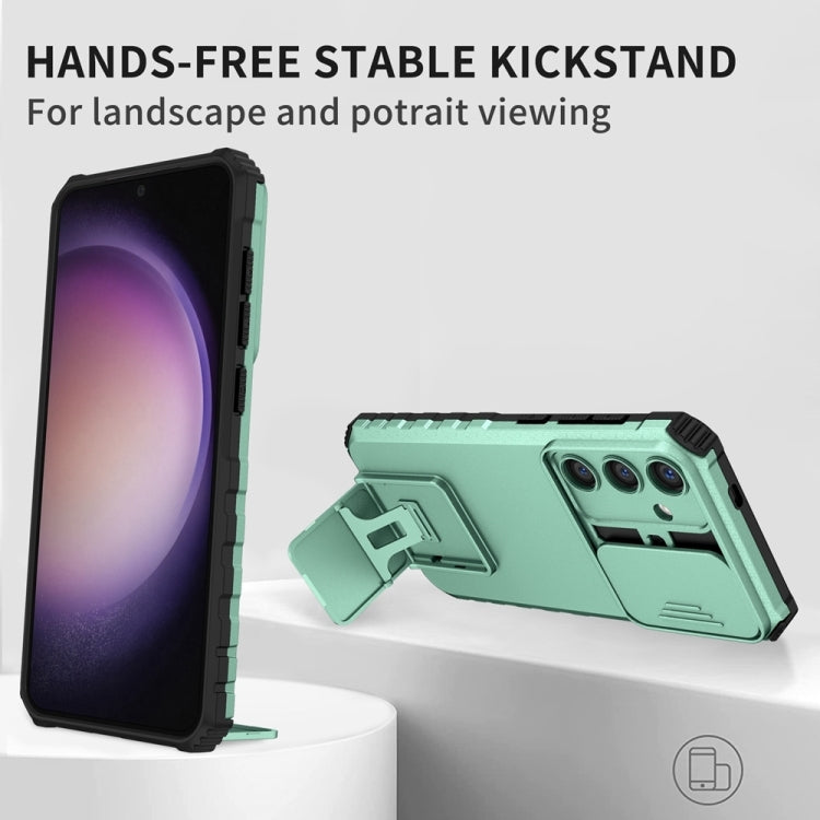 For Samsung Galaxy S25+ 5G Stereoscopic Holder Sliding Camshield Phone Case(Light Green) - Galaxy S25+ 5G Cases by PMC Jewellery | Online Shopping South Africa | PMC Jewellery | Buy Now Pay Later Mobicred