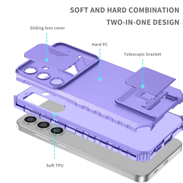 For Samsung Galaxy S25+ 5G Stereoscopic Holder Sliding Camshield Phone Case(Purple) - Galaxy S25+ 5G Cases by PMC Jewellery | Online Shopping South Africa | PMC Jewellery | Buy Now Pay Later Mobicred