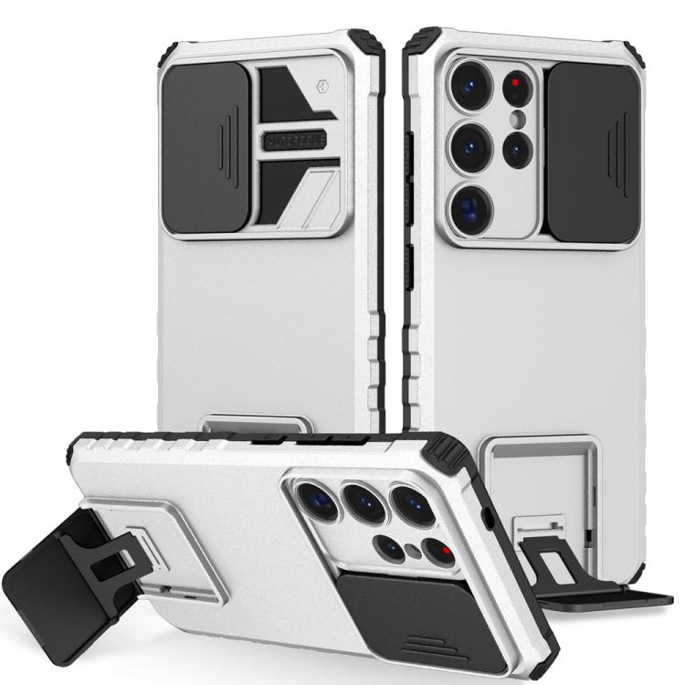 For Samsung Galaxy S25 Ultra 5G Stereoscopic Holder Sliding Camshield Phone Case(White) - Galaxy S25 Ultra 5G Cases by PMC Jewellery | Online Shopping South Africa | PMC Jewellery | Buy Now Pay Later Mobicred