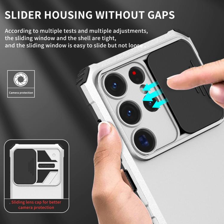 For Samsung Galaxy S25 Ultra 5G Stereoscopic Holder Sliding Camshield Phone Case(White) - Galaxy S25 Ultra 5G Cases by PMC Jewellery | Online Shopping South Africa | PMC Jewellery | Buy Now Pay Later Mobicred