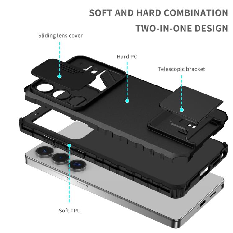 For Samsung Galaxy S25 Ultra 5G Stereoscopic Holder Sliding Camshield Phone Case(Black) - Galaxy S25 Ultra 5G Cases by PMC Jewellery | Online Shopping South Africa | PMC Jewellery | Buy Now Pay Later Mobicred