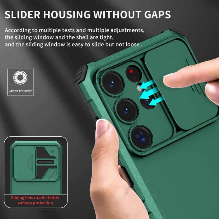 For Samsung Galaxy S25 Ultra 5G Stereoscopic Holder Sliding Camshield Phone Case(Green) - Galaxy S25 Ultra 5G Cases by PMC Jewellery | Online Shopping South Africa | PMC Jewellery | Buy Now Pay Later Mobicred