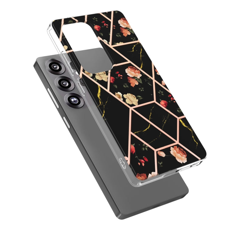 For Samsung Galaxy S25 Ultra 5G Splicing Marble Flower IMD TPU Phone Case(Black Flower) - Galaxy S25 Ultra 5G Cases by PMC TechLife | Online Shopping South Africa | PMC TechLife | Buy Now Pay Later Mobicred