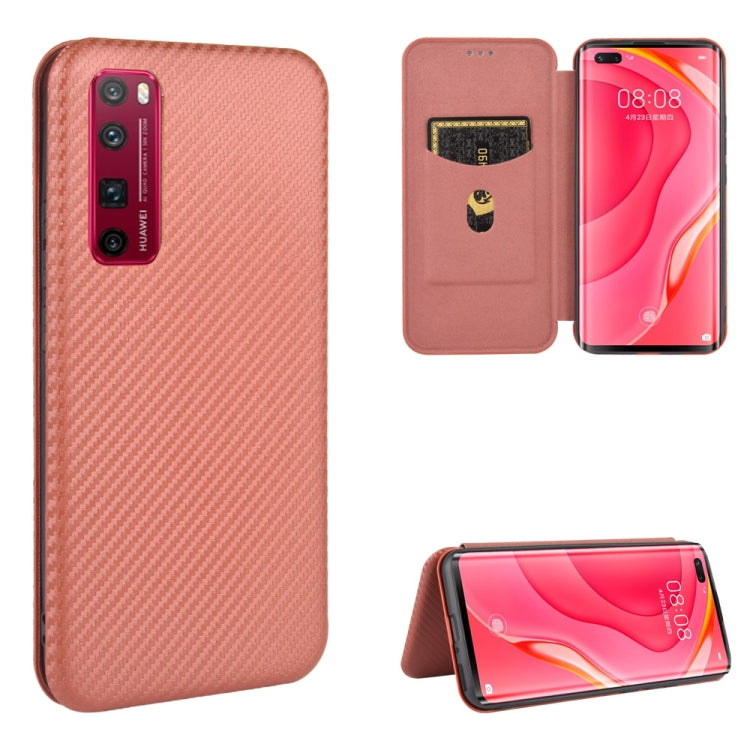 For Huawei nova 7 Pro 5G Carbon Fiber Texture Horizontal Flip TPU + PC + PU Leather Case with Card Slot(Brown) - Huawei Cases by PMC TechLife | Online Shopping South Africa | PMC TechLife