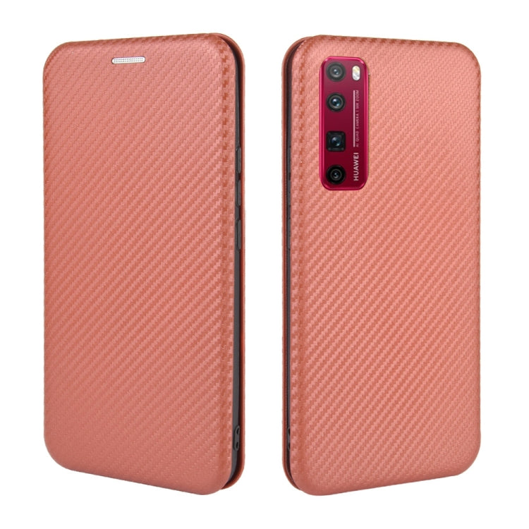 For Huawei nova 7 Pro 5G Carbon Fiber Texture Horizontal Flip TPU + PC + PU Leather Case with Card Slot(Brown) - Huawei Cases by PMC TechLife | Online Shopping South Africa | PMC TechLife