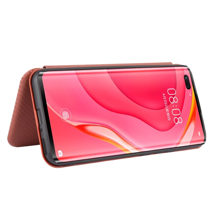 For Huawei nova 7 Pro 5G Carbon Fiber Texture Horizontal Flip TPU + PC + PU Leather Case with Card Slot(Brown) - Huawei Cases by PMC TechLife | Online Shopping South Africa | PMC TechLife