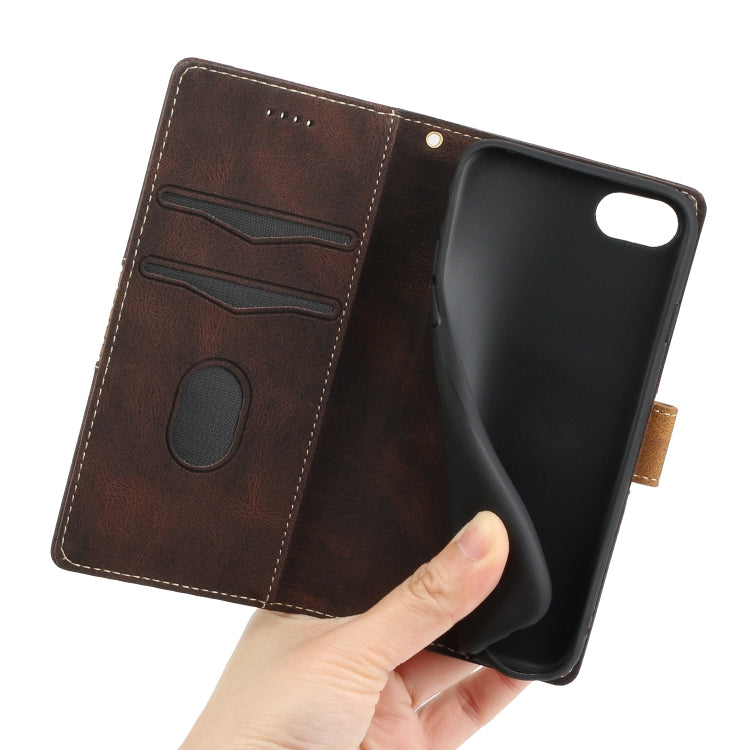 For iPhone 16e Grid Stitching Leather Phone Case with Lanyard(Brown) - iPhone 16e Cases by PMC TechLife | Online Shopping South Africa | PMC TechLife | Buy Now Pay Later Mobicred